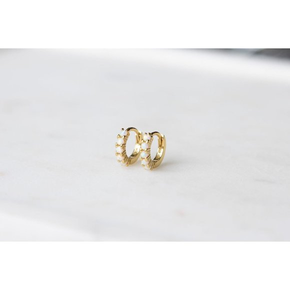 6mm Gold Vermeil Sterling Silver Opal Huggie Hoops, Opal Huggie Earrings - Picture 6 of 9